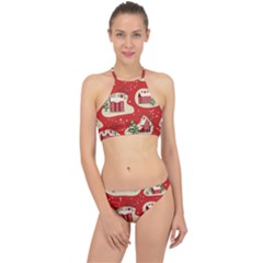 Christmas New Year Seamless Pattern Racer Front Bikini Set by Jancukart