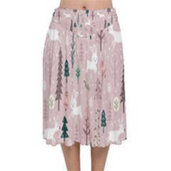 Winter Season Seamless Pattern Velvet Flared Midi Skirt