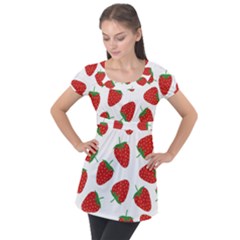Seamless-pattern-fresh-strawberry Puff Sleeve Tunic Top by Jancukart