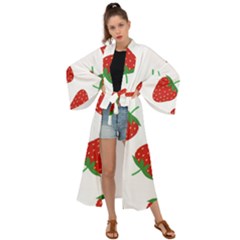 Seamless-pattern-fresh-strawberry Maxi Kimono by Jancukart