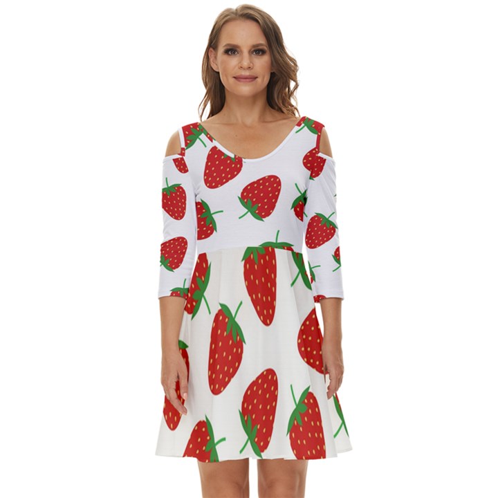 Seamless-pattern-fresh-strawberry Shoulder Cut Out Zip Up Dress
