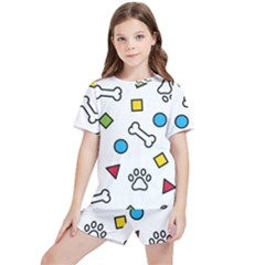 Dog Paw Seamless Pattern Footprint Bone Kids  Tee And Sports Shorts Set by Jancukart