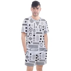 Pattern Hipster Abstract Form Geometric Line Variety Shapes Polka Dots Fashion Style Seamless Men s Mesh Tee And Shorts Set