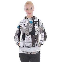 Cute Cat Hand Drawn Cartoon Style Women s Hooded Pullover