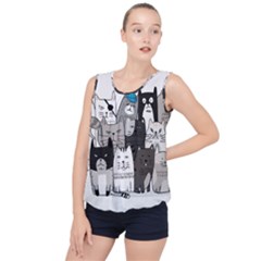 Cute Cat Hand Drawn Cartoon Style Bubble Hem Chiffon Tank Top