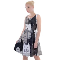 Cute Cat Hand Drawn Cartoon Style Knee Length Skater Dress by Jancukart