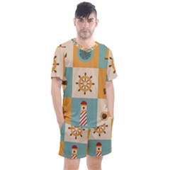 Nautical-elements-collection Men s Mesh Tee And Shorts Set