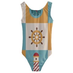 Nautical-elements-collection Kids  Cut-out Back One Piece Swimsuit