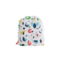 Vector-set-isolates-with-cute-birds-scandinavian-style Drawstring Pouch (small) by Jancukart