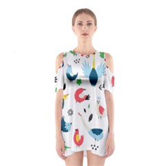 Vector-set-isolates-with-cute-birds-scandinavian-style Shoulder Cutout One Piece Dress by Jancukart