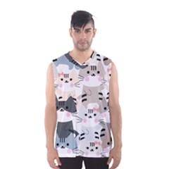 Cute-cat-couple-seamless-pattern-cartoon Men s Basketball Tank Top by Jancukart