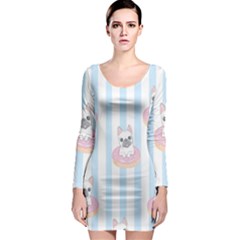 French-bulldog-dog-seamless-pattern Long Sleeve Bodycon Dress