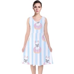 French-bulldog-dog-seamless-pattern V-Neck Midi Sleeveless Dress 