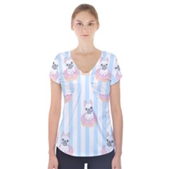French-bulldog-dog-seamless-pattern Short Sleeve Front Detail Top