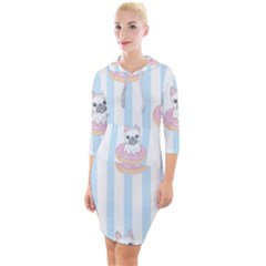 French-bulldog-dog-seamless-pattern Quarter Sleeve Hood Bodycon Dress