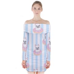 French-bulldog-dog-seamless-pattern Long Sleeve Off Shoulder Dress