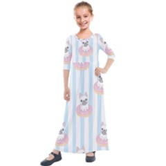 French-bulldog-dog-seamless-pattern Kids  Quarter Sleeve Maxi Dress