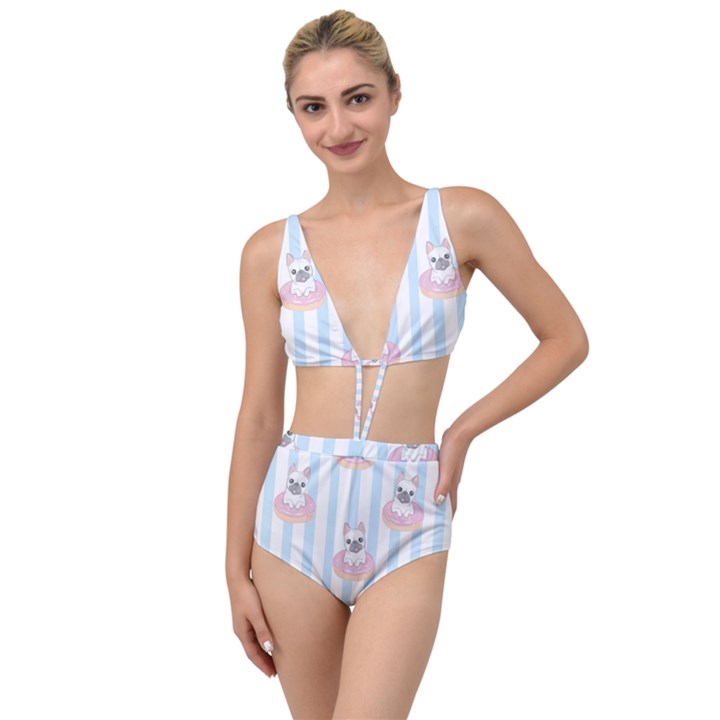 French-bulldog-dog-seamless-pattern Tied Up Two Piece Swimsuit