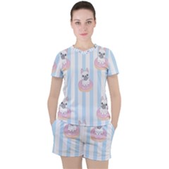 French-bulldog-dog-seamless-pattern Women s Tee and Shorts Set