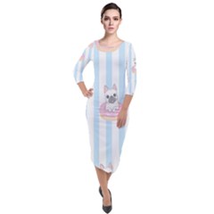 French-bulldog-dog-seamless-pattern Quarter Sleeve Midi Velour Bodycon Dress