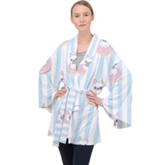 French-bulldog-dog-seamless-pattern Long Sleeve Velvet Kimono 