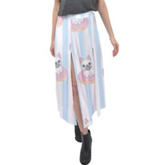 French-bulldog-dog-seamless-pattern Velour Split Maxi Skirt