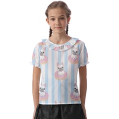 French-bulldog-dog-seamless-pattern Kids  Frill Chiffon Blouse