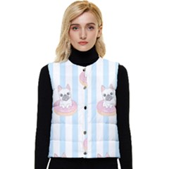 French-bulldog-dog-seamless-pattern Women s Short Button Up Puffer Vest