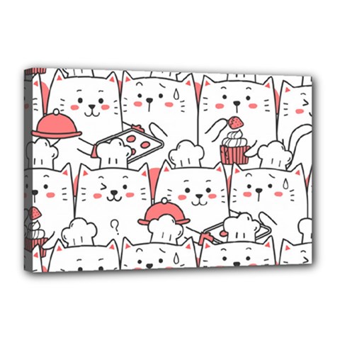 Cute-cat-chef-cooking-seamless-pattern-cartoon Canvas 18  X 12  (stretched) by Jancukart