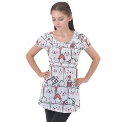 Cute-cat-chef-cooking-seamless-pattern-cartoon Puff Sleeve Tunic Top by Jancukart