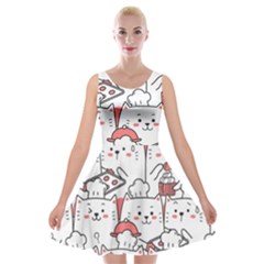 Cute-cat-chef-cooking-seamless-pattern-cartoon Velvet Skater Dress by Jancukart