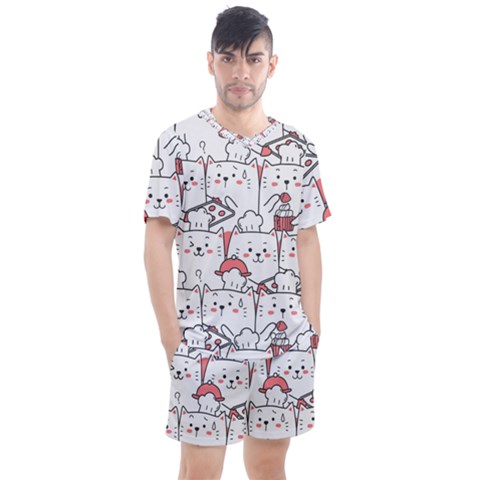 Cute-cat-chef-cooking-seamless-pattern-cartoon Men s Mesh Tee And Shorts Set by Jancukart