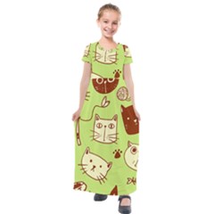 Cute-hand-drawn-cat-seamless-pattern Kids  Short Sleeve Maxi Dress