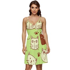 Cute-hand-drawn-cat-seamless-pattern V-neck Pocket Summer Dress 