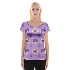 Cute-colorful-cat-kitten-with-paw-yarn-ball-seamless-pattern Cap Sleeve Top by Jancukart