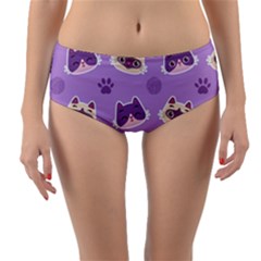 Cute-colorful-cat-kitten-with-paw-yarn-ball-seamless-pattern Reversible Mid-waist Bikini Bottoms by Jancukart