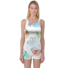 Cartoon-bird-cute-doodle-bird One Piece Boyleg Swimsuit