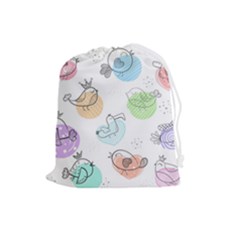 Cartoon-bird-cute-doodle-bird Drawstring Pouch (Large)