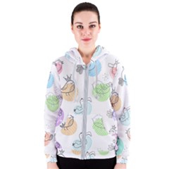 Cartoon-bird-cute-doodle-bird Women s Zipper Hoodie