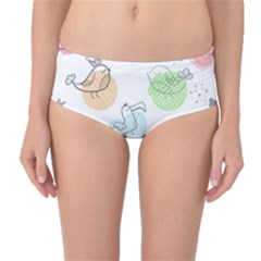 Cartoon-bird-cute-doodle-bird Mid-Waist Bikini Bottoms