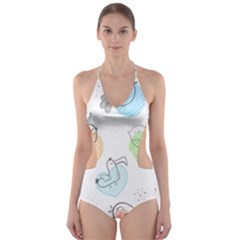 Cartoon-bird-cute-doodle-bird Cut-Out One Piece Swimsuit