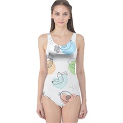 Cartoon-bird-cute-doodle-bird One Piece Swimsuit