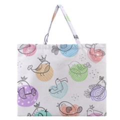 Cartoon-bird-cute-doodle-bird Zipper Large Tote Bag