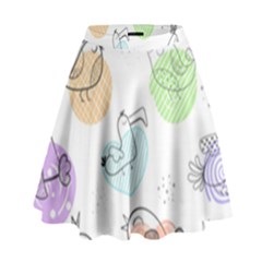 Cartoon-bird-cute-doodle-bird High Waist Skirt