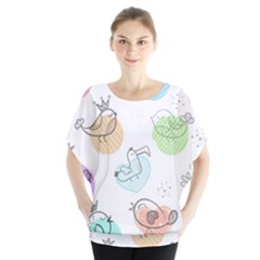 Cartoon-bird-cute-doodle-bird Batwing Chiffon Blouse