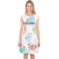 Cartoon-bird-cute-doodle-bird Capsleeve Midi Dress