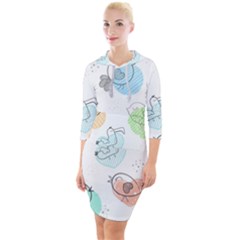 Cartoon-bird-cute-doodle-bird Quarter Sleeve Hood Bodycon Dress