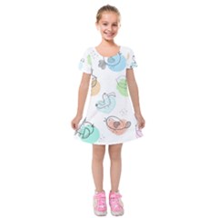 Cartoon-bird-cute-doodle-bird Kids  Short Sleeve Velvet Dress