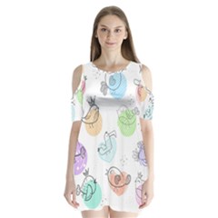 Cartoon-bird-cute-doodle-bird Shoulder Cutout Velvet One Piece