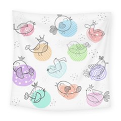 Cartoon-bird-cute-doodle-bird Square Tapestry (Large)